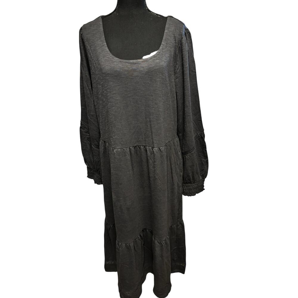 Denim & Co. NWT Canyon Retreat Tall Easy MidiBoot Dress L Tiered Cotton Blend